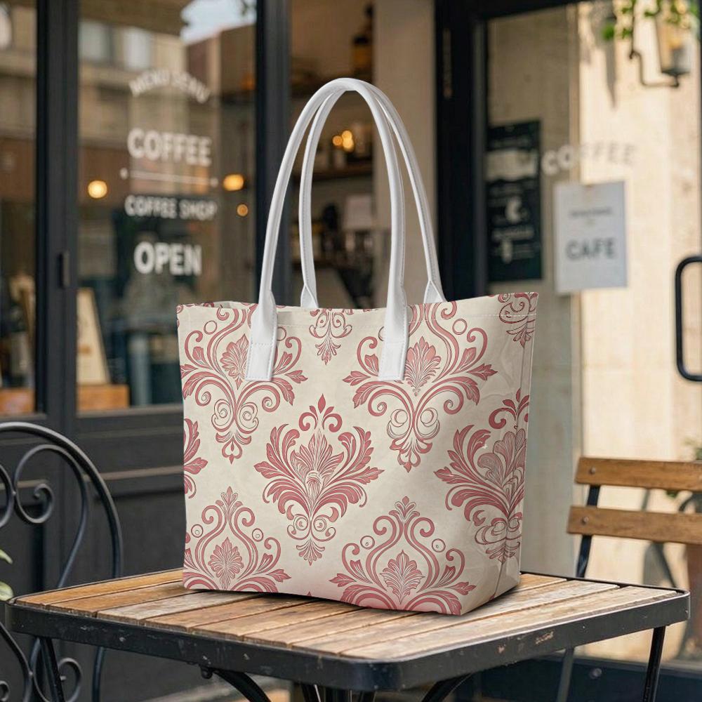 Elegant Damask Print Tote Bag Stylish Daily Use Shoulder Bag for Women Casual Commute Handbag