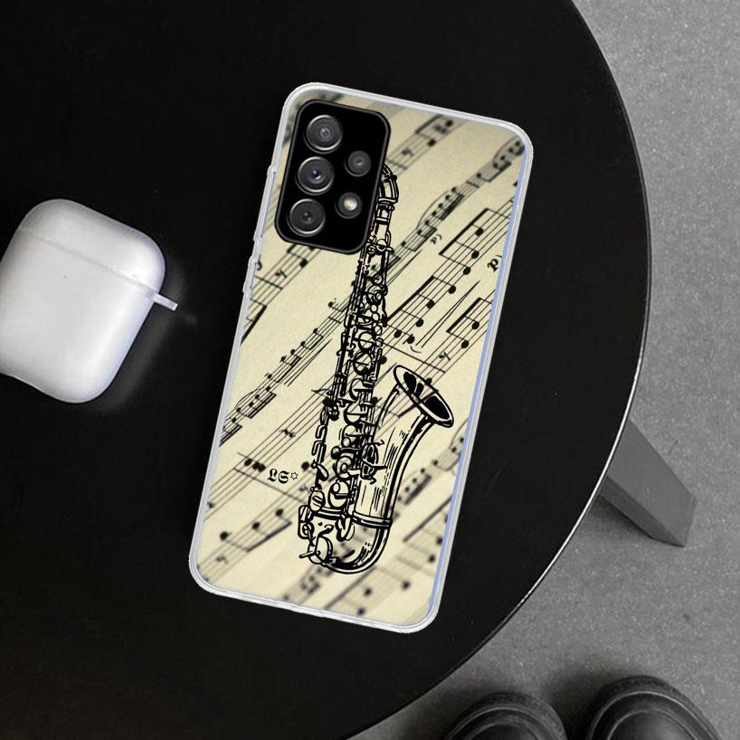 Music Saxophone Instrument Phone Case Cover for Samsung Galaxy A12 A22 A32 A52 A72 A02S A51 A50S A31 A20S A10S Note 20 Ultra 10