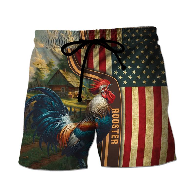 Смешные Бермуды с Графикой Курицы Гавайские Boardshorts Boardshorts с Петухом Мужские Брюки Мальчишеские Трусы Детские Пляжные Шорты Короткие Штаны