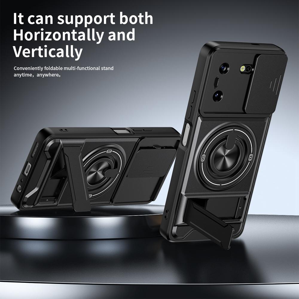 KEYSION Magnetic Phone Case for TECNO Pova 5 5 Pro 5G Slide Camera Lens Protection Upright Kickstand Ring Shockproof Back Cover