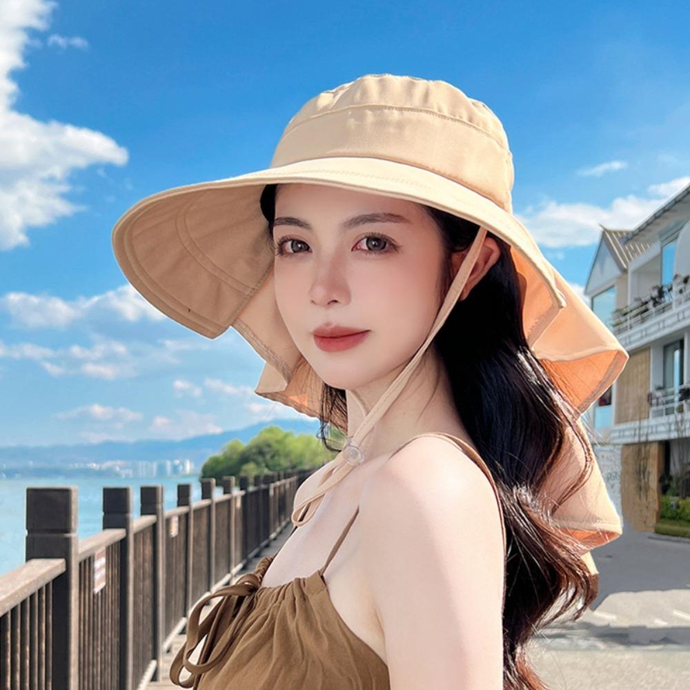 Big Bowknot Sunshade Bucket Hat with Shawl Aiti UV Fishman Hat New Design Bow Sun Hat Beach