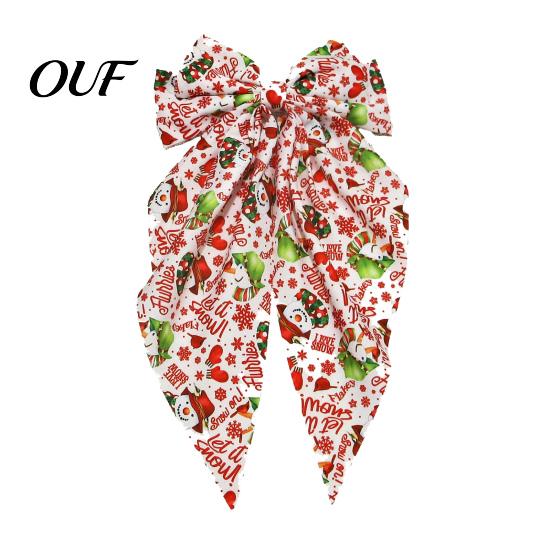 Christmas Party Hair Styling Tools Bows for Women Girls, Snowman Bow Clips, Handmade Red Green Gift Ornaments Bows, Festive Holiday Ribbons with Long