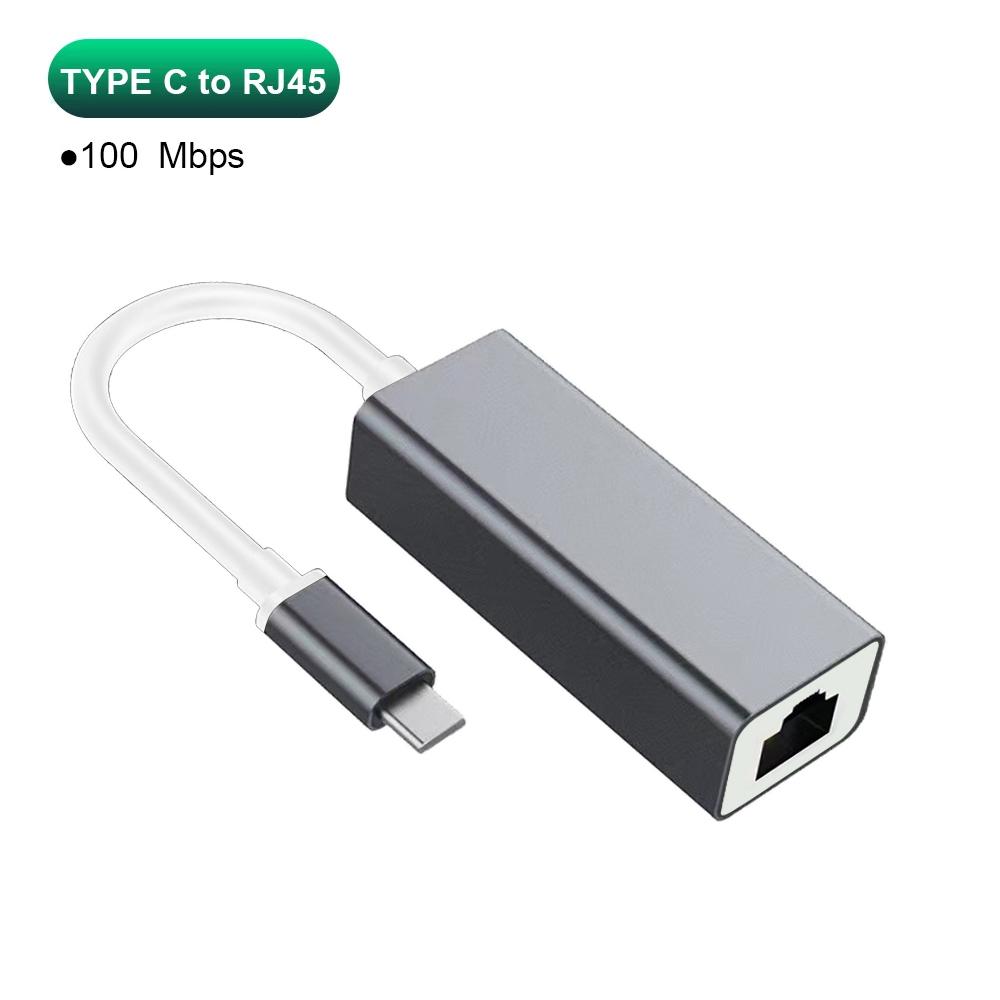 Адаптер USB Ethernet Type C к RJ45, 100 Мбит/с, Plug and Play для ПК, ноутбука, настольного компьютера
