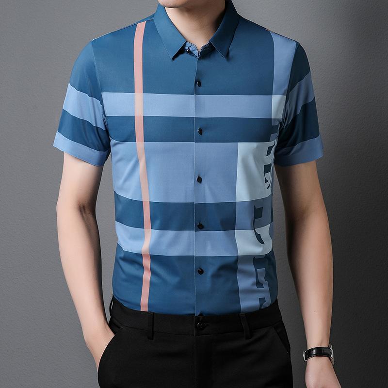 Летняя новая мужская рубашка с короткими рукавами для среднего возраста, для отдыха, для бизнеса, модная клетчатая тонкая кардиганная рубашка