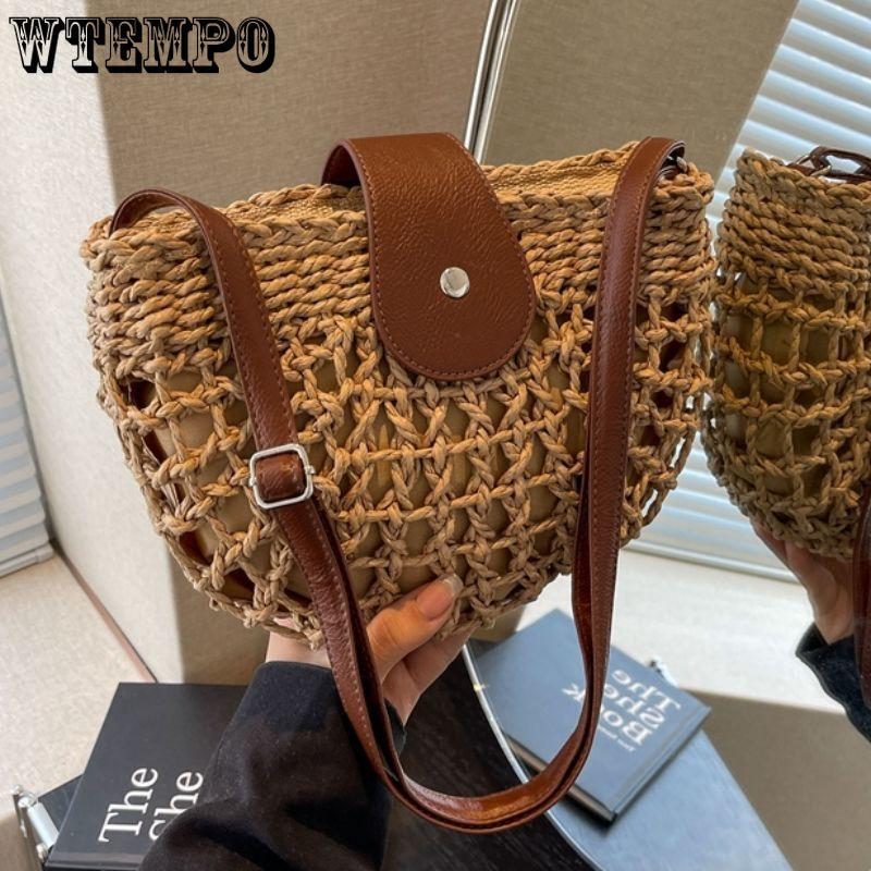 Летняя женская винтажная плетеная сумка из травы Сумка через плечо Сумка на плечо Сумка-седло под мышку Плетеная маленькая сумка