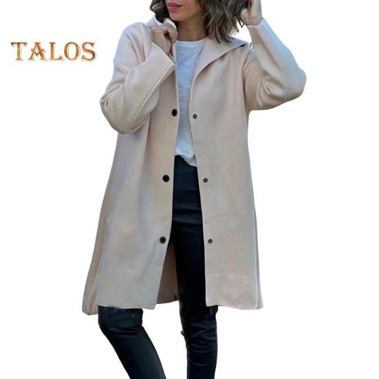 Осенне-зимняя женская шерстяная куртка с капюшоном, средней длины, с украшением в виде кольца на спине, однобортная, с длинными рукавами, однотонная, для ежедневных поездок на работу, пальто