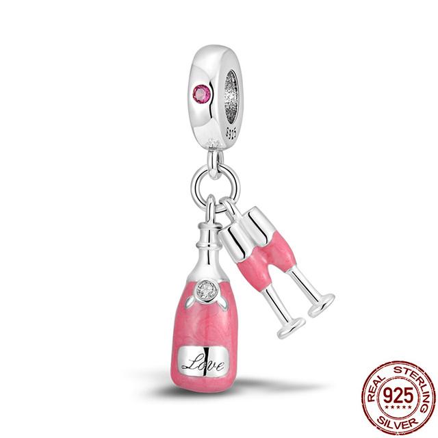 Стерлингового серебра 925 пробы, кофейная чашка, мороженое, бокал для вина, блестящие кулонные бусины с паве, подходящие для браслетов, ювелирных изделий