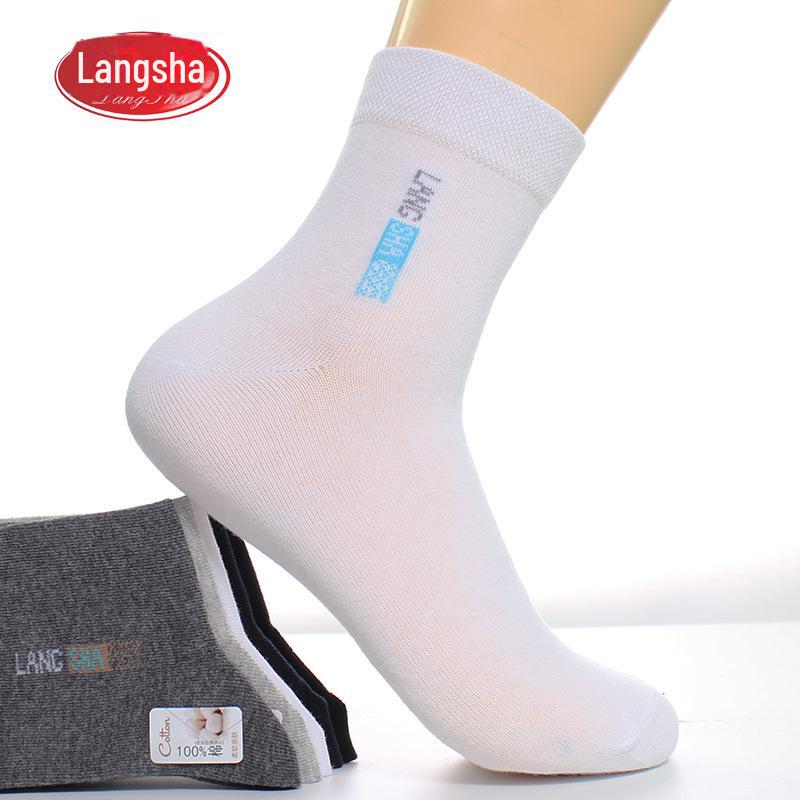 Мужские короткие носки Langsha из чистого хлопка с дезодорирующим эффектом — одна пара, в индивидуальной упаковке, для осени и зимы.
