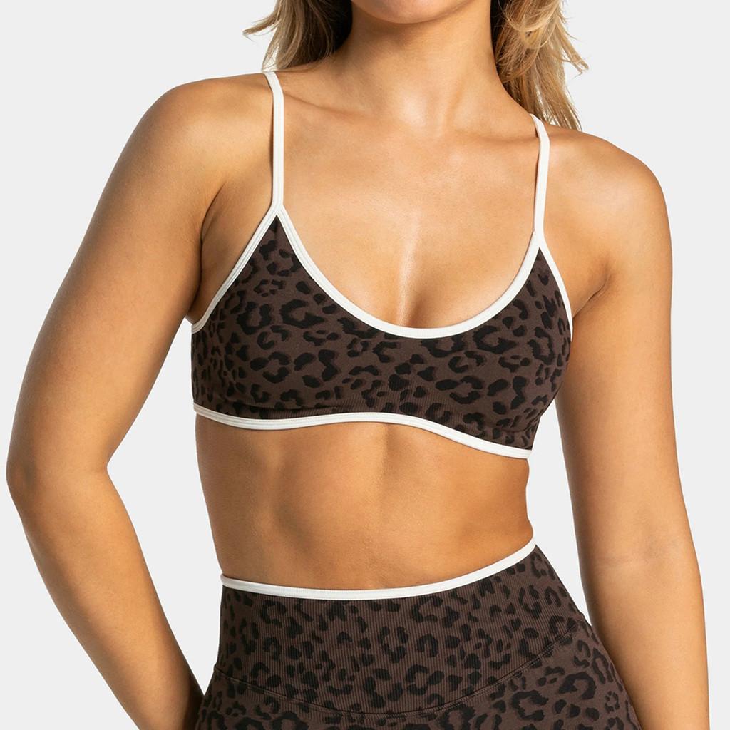 Youth Women Yoga Bra With Leopard Print And Color Block Edge For Fitness And Outdoor Sports