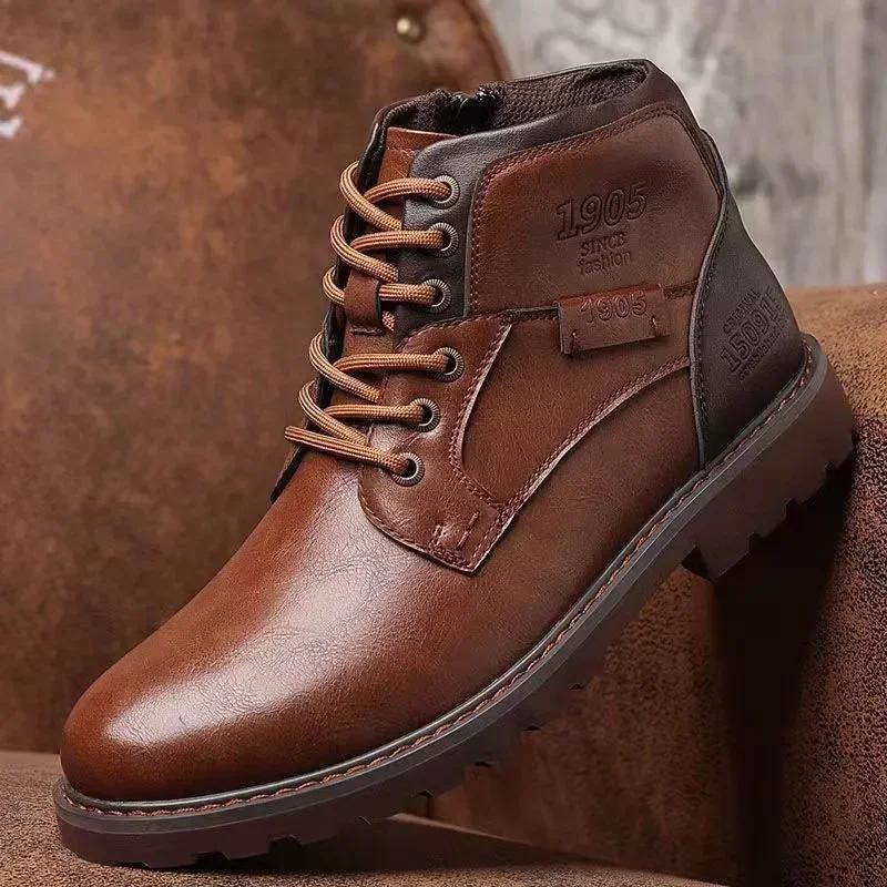 Fashion Handmade Men Boots Autumn Winter Male Booties Outdoor Vintage Brown Boots Ankle Work Boots Beef Tendon Bottom Zapatillas Male