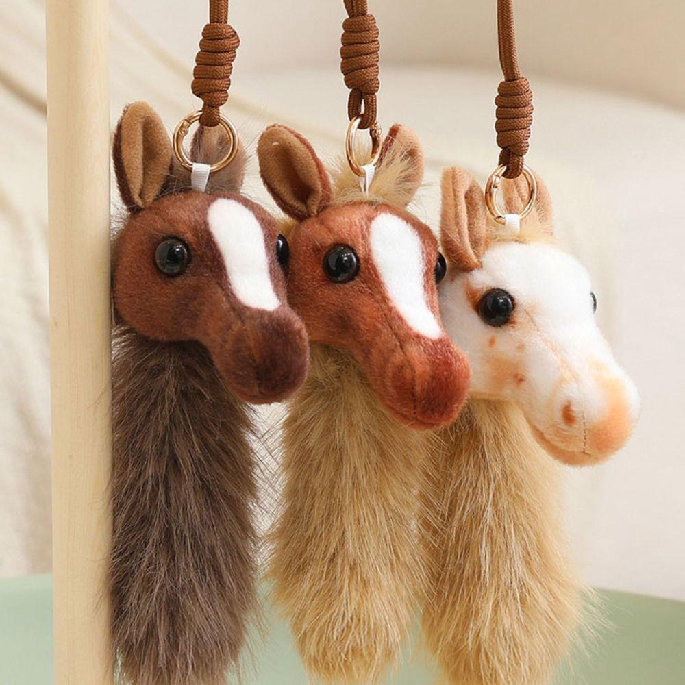Fluffy Horse Plush Toy Soft Mascot Pony Doll Doll Keychain Pony Head Pendant  Jewelry Accessories