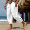 Fashion Soild Color Men Cropped Pants Drawstring Loose Pockets Split Deep Crotch Soft Breathable Summer Vacation Beach Outdoor
