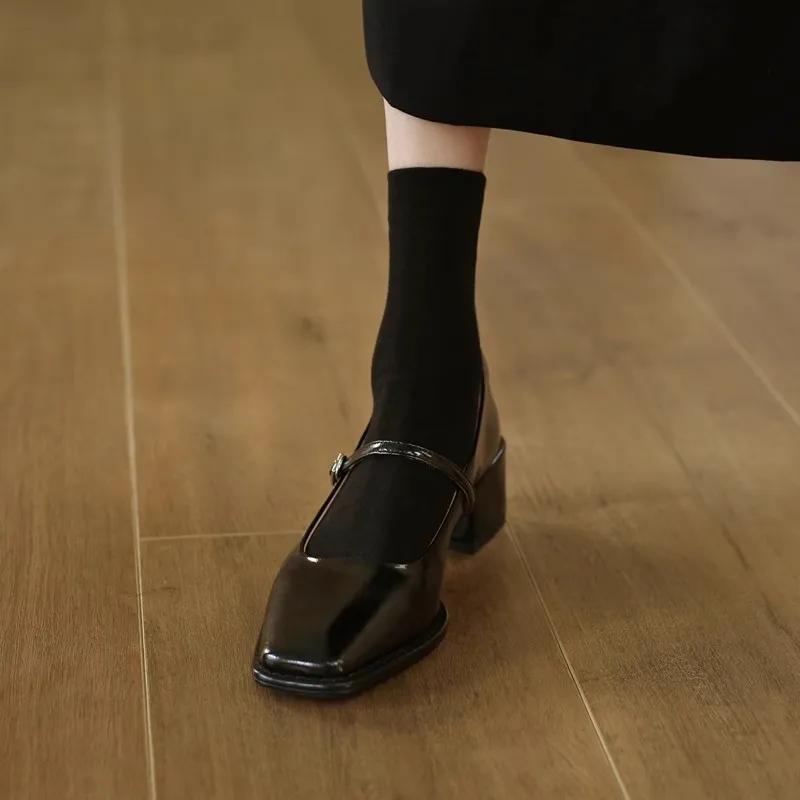 Fashion Spring and Autumn Style Fashionable Simple Square Toe Low Heel Solid Color Pumps for Party Dress Shoes for Women Mary Jane Shoes