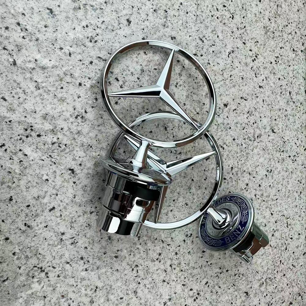 CQT1 1pcs 44mm 3D Metal Blue Chrome Star Emblem For Mercedes Benz AMG W202 W203 W204 W208 W210 W220 W221 Bonnet Hood Logo Badge Auto