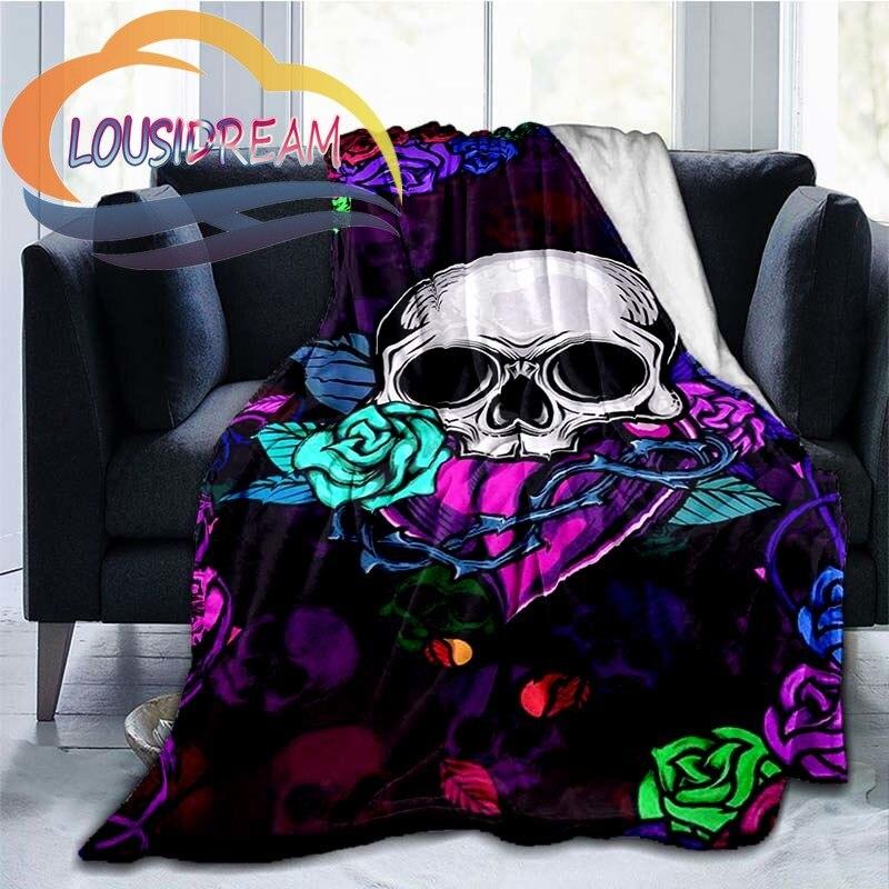 Одеяло с розовым черепом, покрывало для кровати, одеяло из микрофибры с цветным черепом для детей и взрослых, дорожное одеяло для взрослых