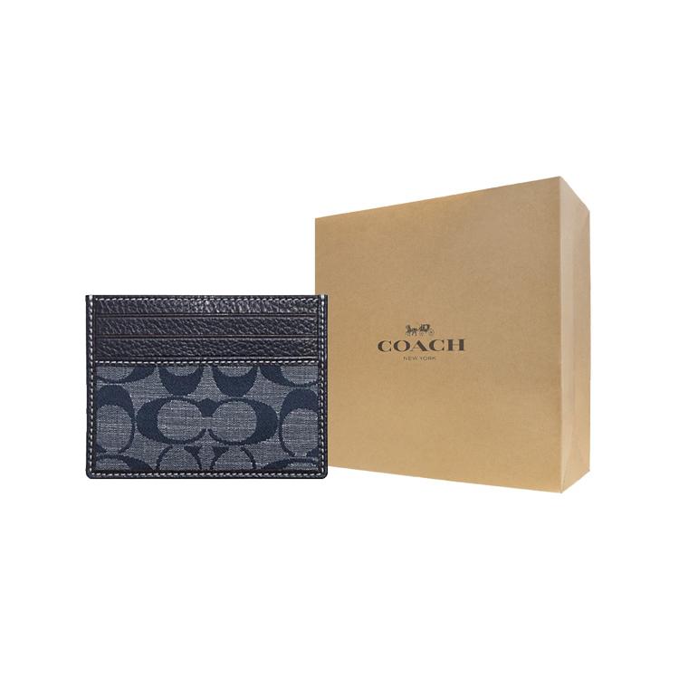 New COACH Card Case Fabric Cow Leather Patchwork Document Wallet Card Holders Mini Women's Denim CH100-B4DE