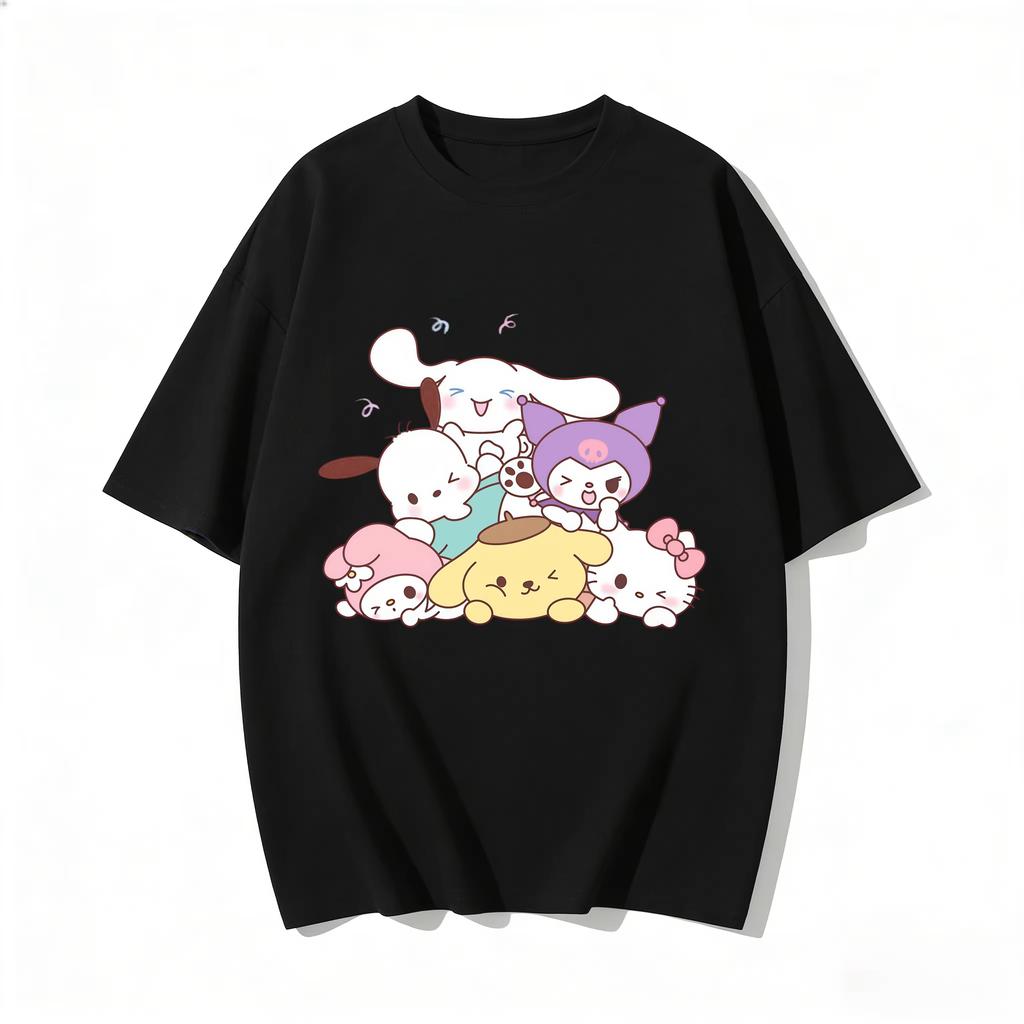2026 Футболка HelloKitty из мягкого хлопка с коротким рукавом и круглым вырезом, милый принт, легкий летний топ для женщин, повседневная одежда