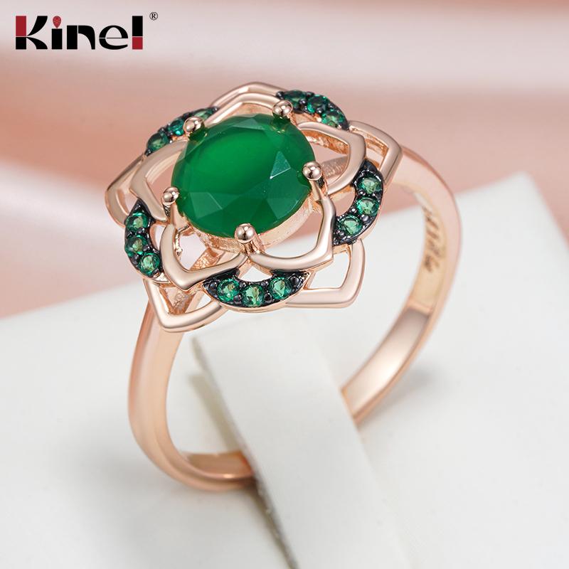 Кольца Kinel Pentagram темно-зеленого цвета с цирконием для женщин, ювелирные украшения, кольца цвета розового золота, подарок