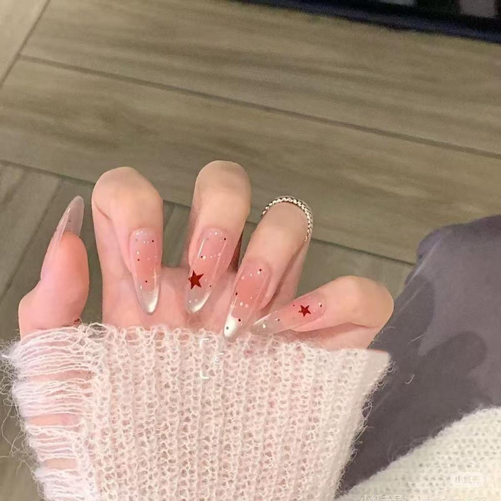 3D Bow & Heart Red Polka Dot Wearable Nail Art Stickers - Long Thin Girly Design