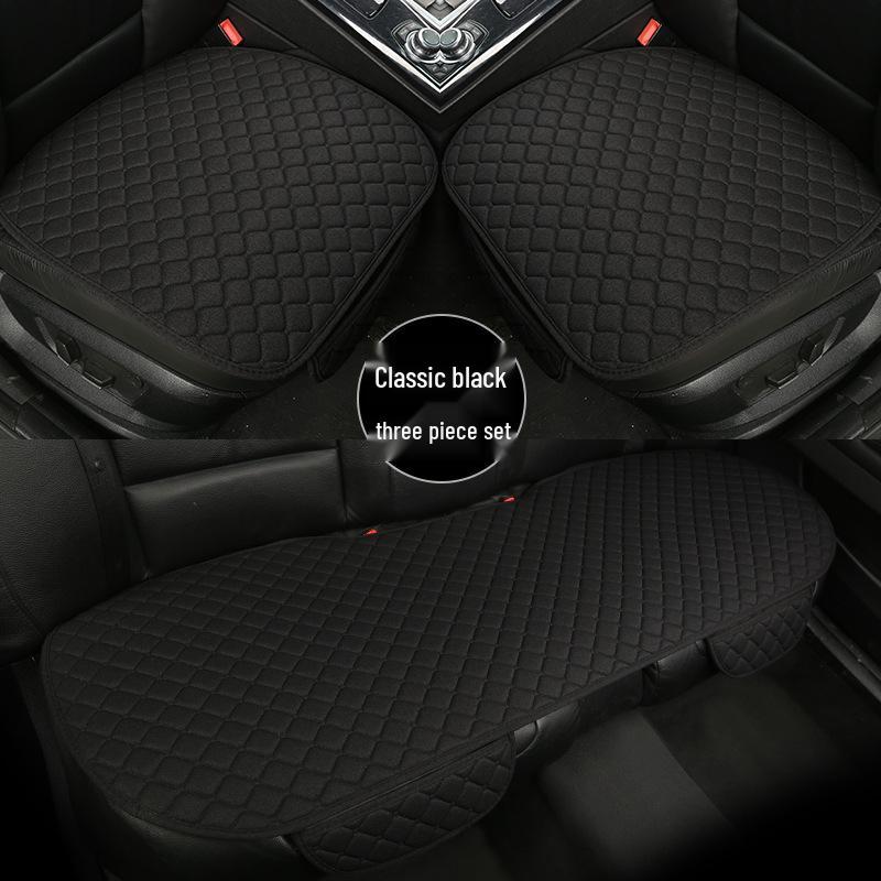 Universal Linen Car Seat Cushion Set - 5-Seater, 3-Piece, All-Season Comfort