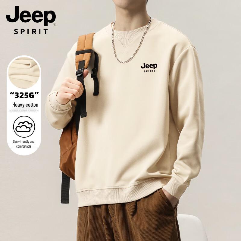JEEP SPIRIT Men's Crew Neck Logo Print Loose Fit Sweatshirt