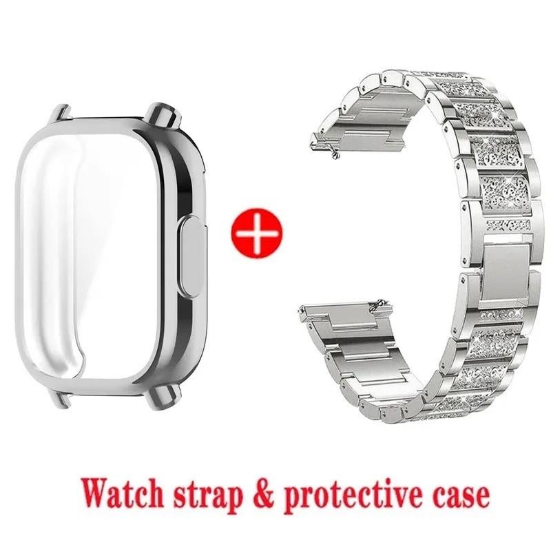Diamond Strap and Case for Redmi Watch 5 Active Redmi Watch 3 Active/3 Lite Stainless Steel Watchband