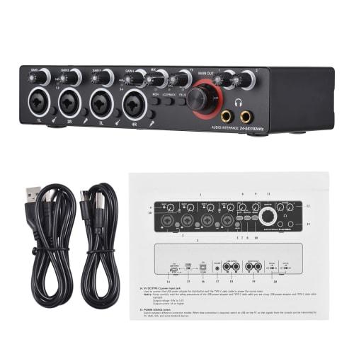 Sumina 4-Channel Recording Sound Card with Driver, Free Audio Interface, 4-in/4-out USB Sound Card, 24-bit/192kHz, 48V Phantom Power, for Professional