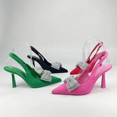 Летние женские туфли на высоком каблуке с бантом-бабочкой, женская обувь на каблуке с открытым носком, пикантные вечерние платья с острым носком, женские туфли на каблуке