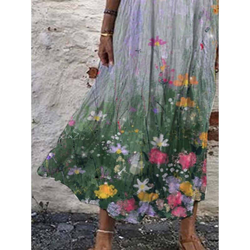 Летнее женское платье с короткими рукавами и V-образным вырезом с принтом