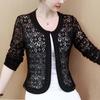 Летняя черно-белая ажурная кружевная куртка женская с длинным рукавом из бисера кардиган короткая женская куртка женская одежда