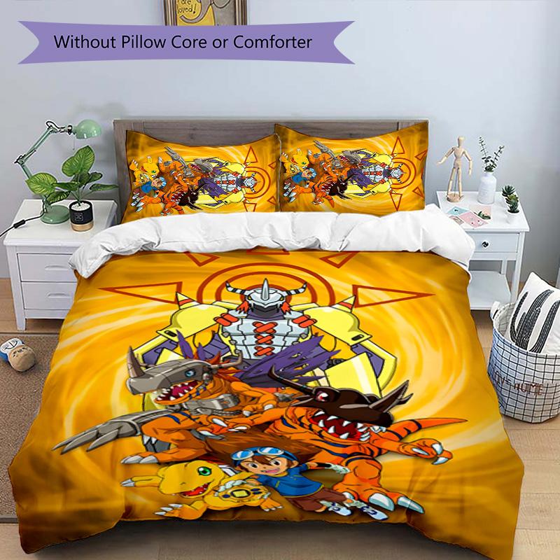 3pcs Digimon Design Cover Set - HD Printed Bedding with 1 Cover and 2 Pillowcases - Perfect for Home and Dorm Decor