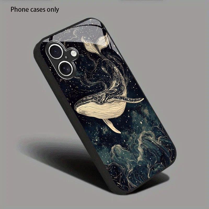 Закаленное стекло для телефона с дизайном Черного кита, подходит для iPhone 17 16 15 14 13 12 11 Pro Max Plus, противоударное и защищающее от падений
