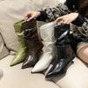 Fashion Fashion Thin Med Heels Ankle Boots Women Winter Shoes Brand Pleated Pointed Toe Short Boots Designer PU Leather Botas Mujer 2024