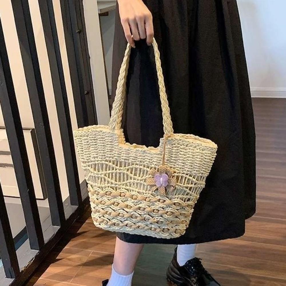 Large Capacity Shoulder Beach Bag Woven Texture Handwoven Bag Straw Woven Bag Casual Outing