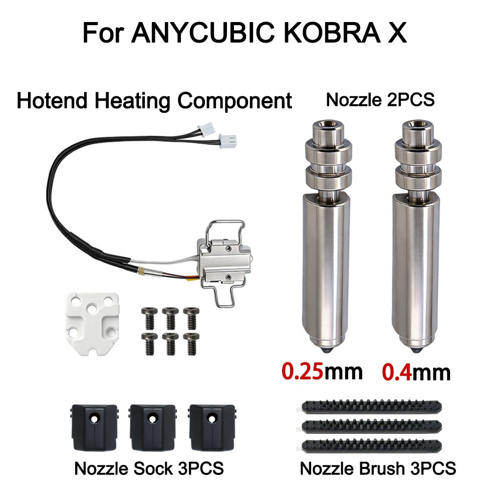 For Anycubic Kobra X Combo Nozzle Hotend Heating Assembly Silicone Cover Nozzles Extruder Replacement Quick Disassembly Kobra X