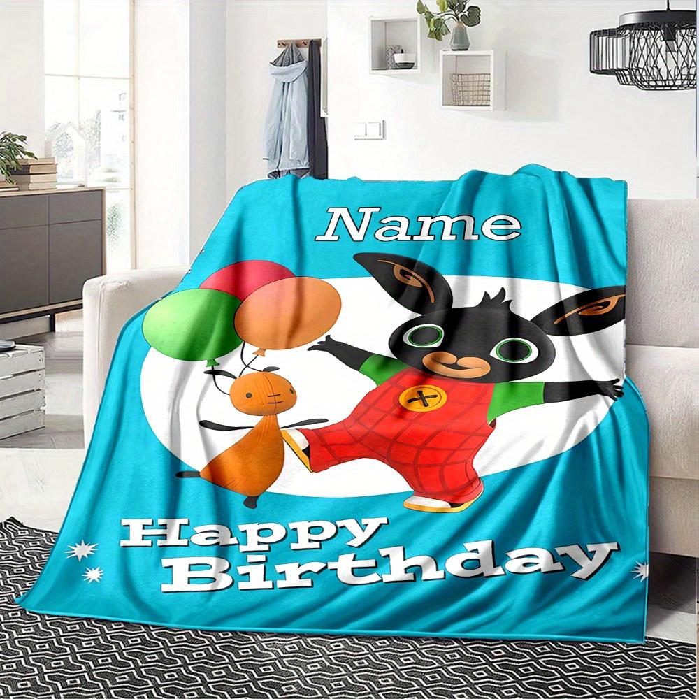 Bing Bunny And Lamb Balloons Happy Birthday Flannel Blanket With Customizable Name Soft And Comfortable Shawl Blanket For All Seasons Suitable For