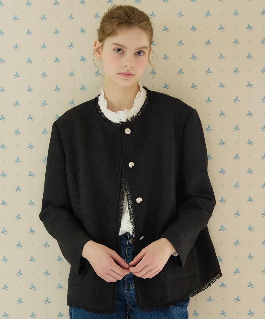 Nonlocal Fringe Tweed Over-Fit Jacket - Black
