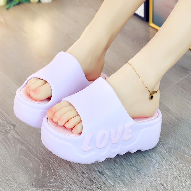 Тапочки с высокой подошвой 7 см, летние мягкие туфли из ЭВА, нескользящие шлепанцы для женщин, удобные сандалии для отдыха на открытом воздухе, зеленые тапочки Love Slides