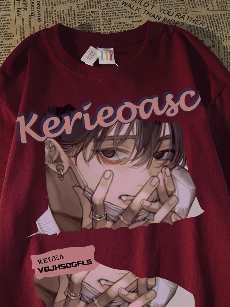 Унисекс Японская Ретро Аниме Мультяшная Свободная Футболка - Доступны Большие Размеры