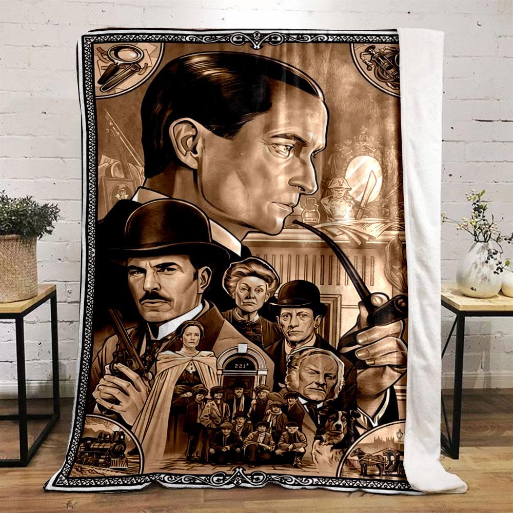 Retro Sherlock Holmes Detective Poster Dark Warm Blanket, Plush Throw for Movie Nights at Home, Fluffy Warm Blanket for Cold Evenings