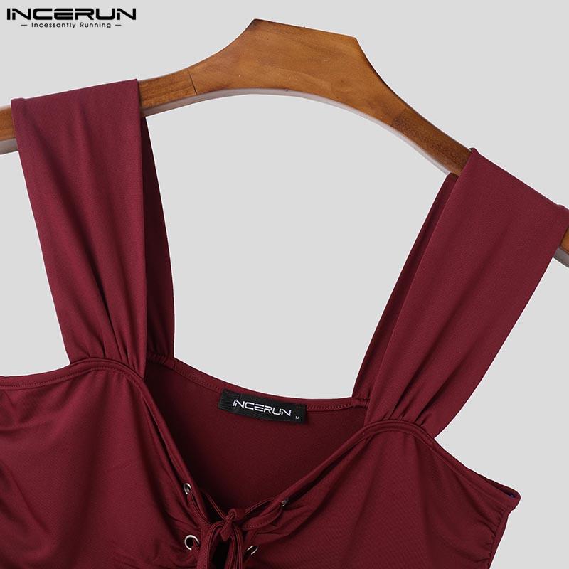 INCERUN Summer Men Strap Sleeveless Rumple Bandage Party Fitted Tank Tops