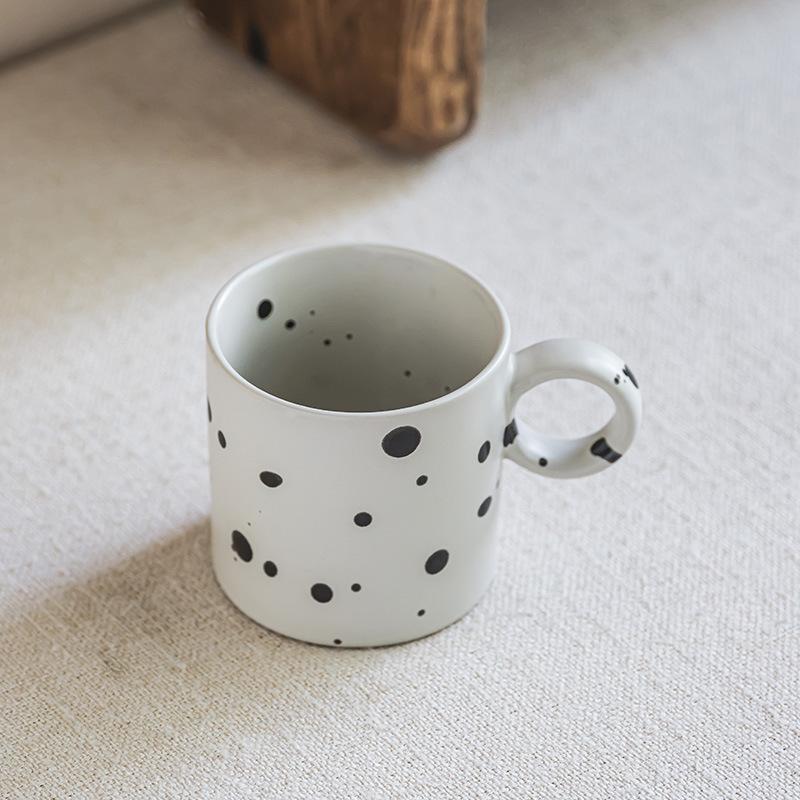 High-value household ceramic water cup, niche ink splashing mug, large-capacity cup, office milk coffee cup