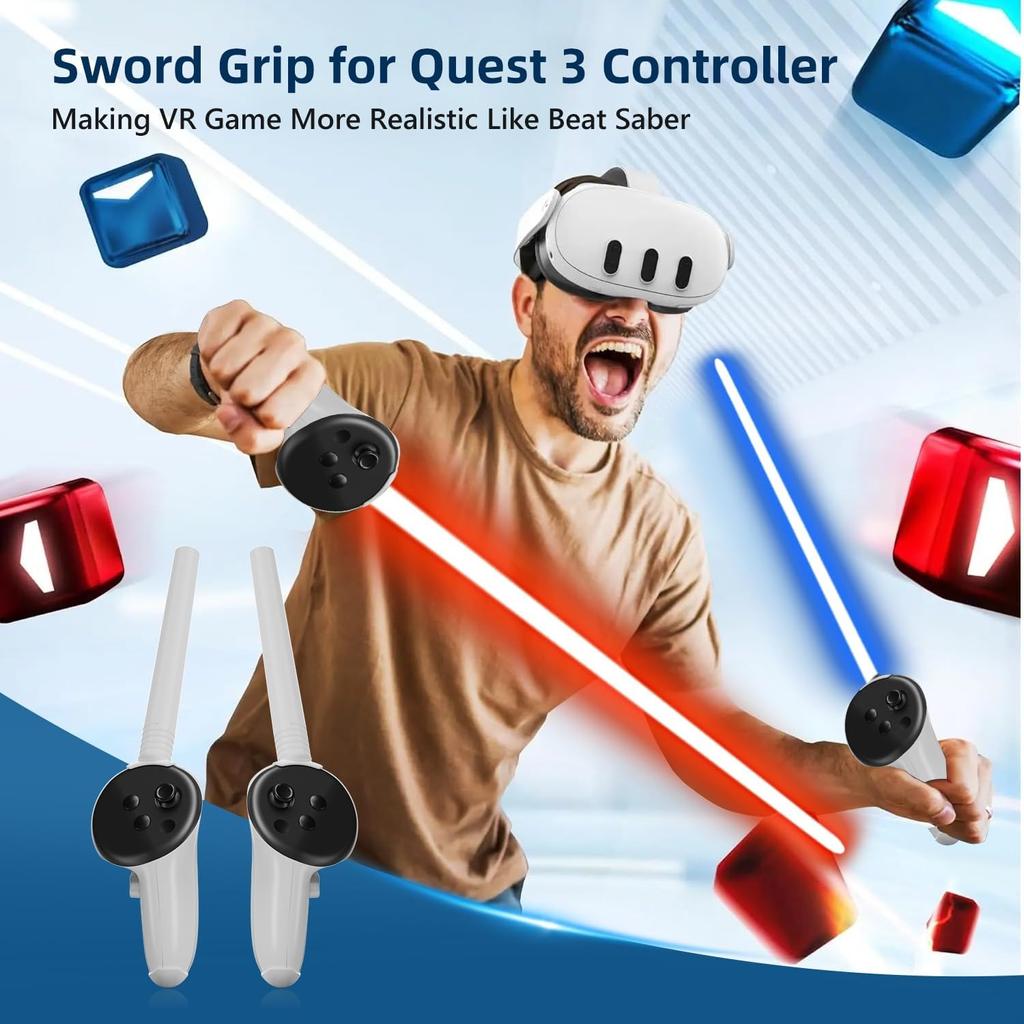 VR Sports Game Accessories Set, Golf Club, Table Tennis Paddle, Sword Grip Compatible with Meta Quest 3 Controller Accessories for Beat Saber/Golf