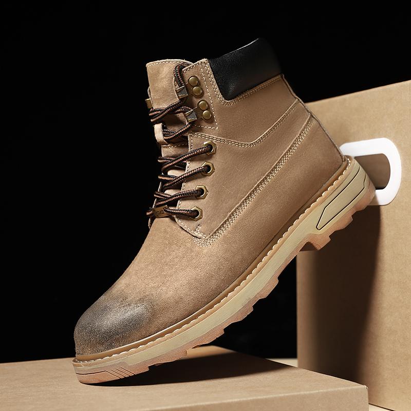Ботинки в британском стиле для улицы Мужские 2024 Новые Ботильоны из натуральной кожи Высокие на шнуровке Кожаная обувь Модные рабочие Нескользящие ботинки
