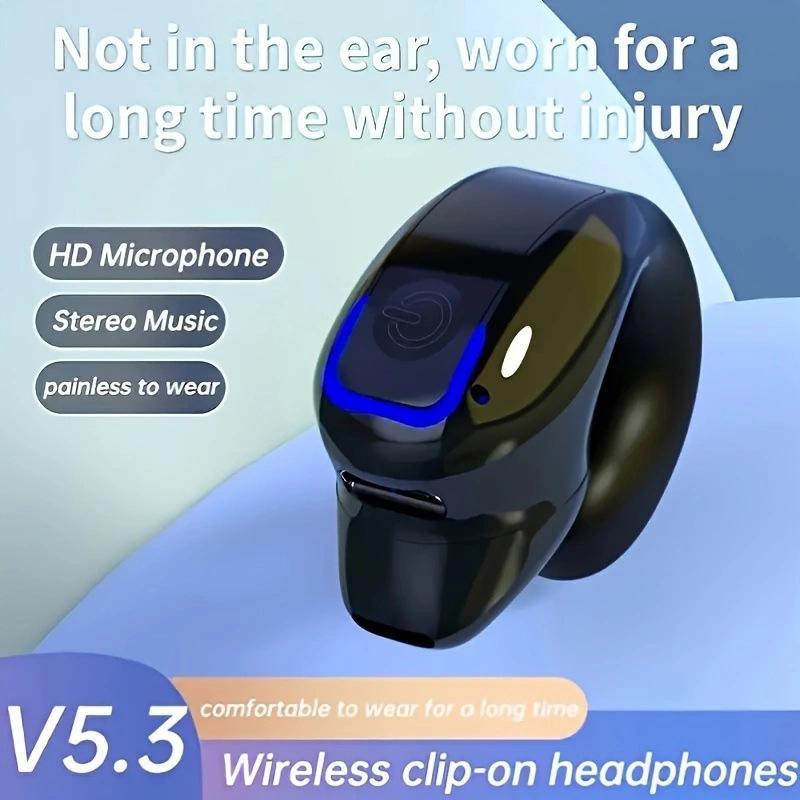Гарнитура с микрофоном Bluetooth 5.3, наушник-клипса, беспроводные наушники TWS, одиночный вкладыш, HD Hifi стерео, сенсорное управление, для спорта