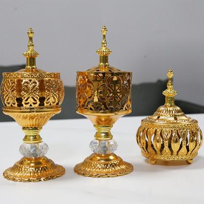 Творческая золотая полая металлическая курильница для благовоний в ближневосточном арабском стиле, настольная курильница, без индивидуальной доставки благовоний