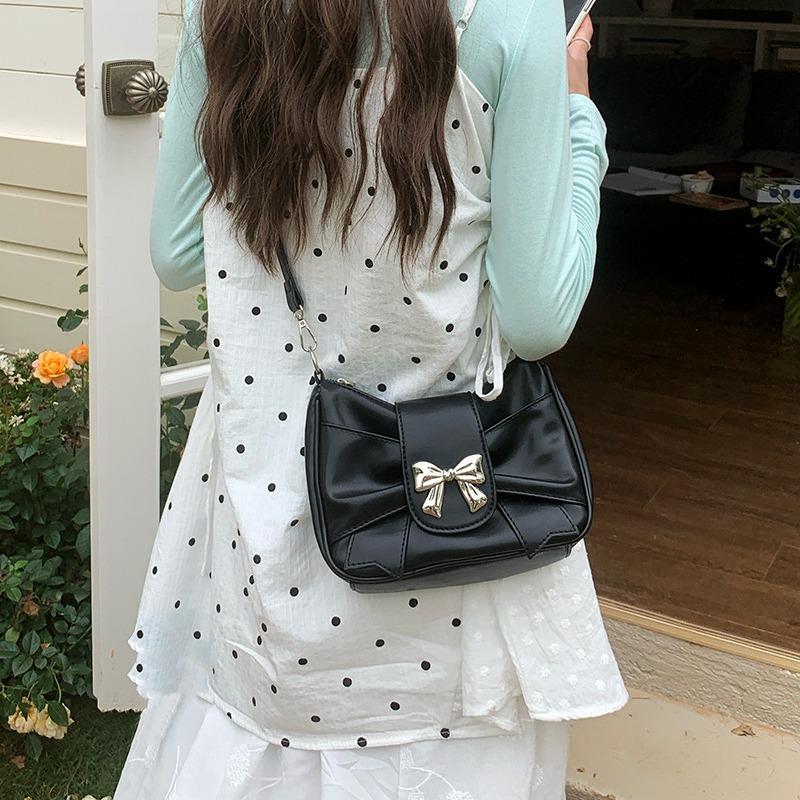 Новые кожаные сумки через плечо для женщин, милые сумки через плечо с бантом для девочек, повседневные однотонные плиссированные женские сумки