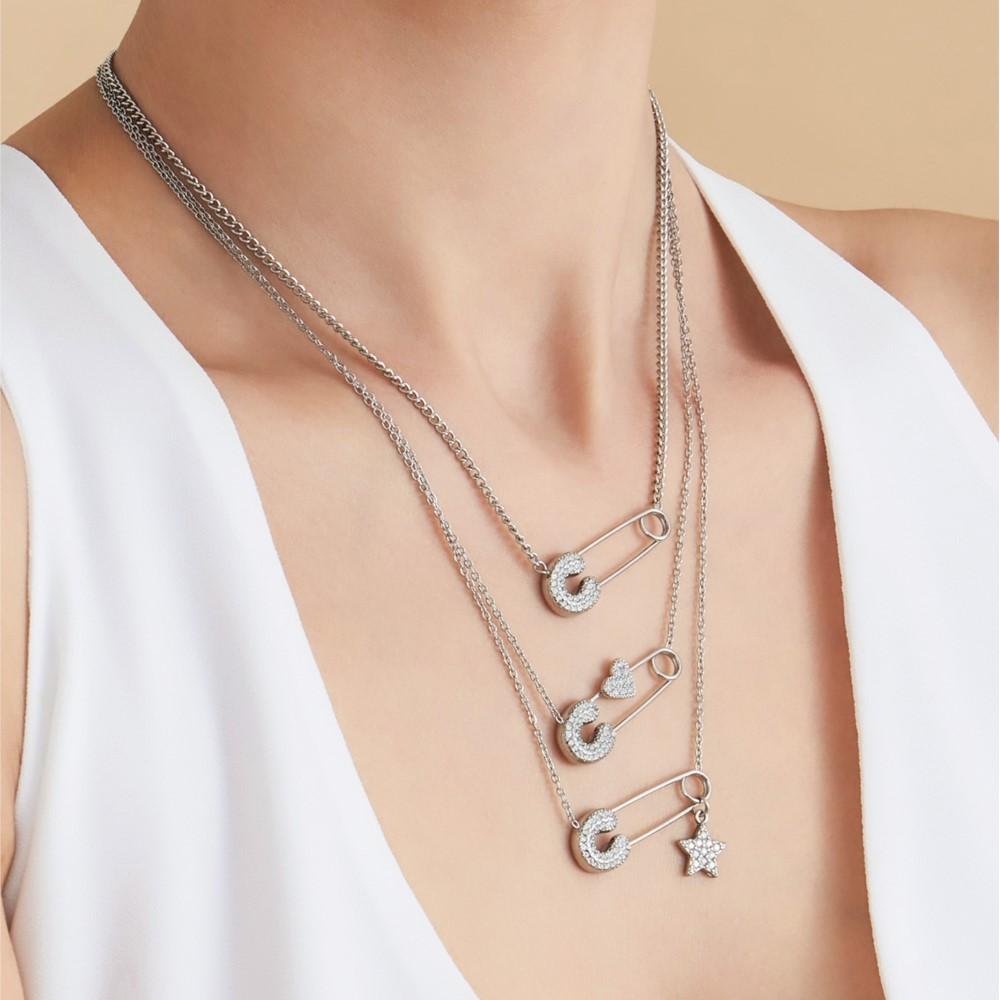 Dainty Zircon Pave Safety Pin Necklace In Stainless Steel 18k Gold Plated Tiny Chain Pendant Necklaces Charm Necklace For Women