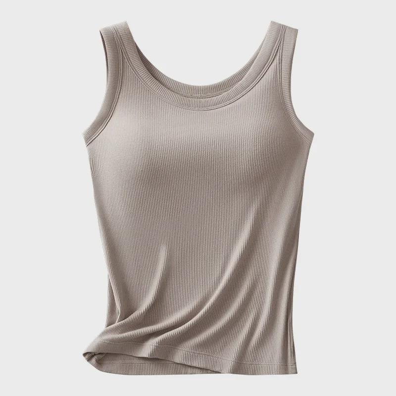 Женский топ из хлопка и модала в рубчик с нагрудными вкладышами, цельный низ, нижнее белье больших размеров с защитой от воздействия внешней среды