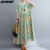 DIMANAF платье больших размеров женское 2023 новые летние стильные зеленые платья свободные платья с круглым вырезом и цветочным принтом новые